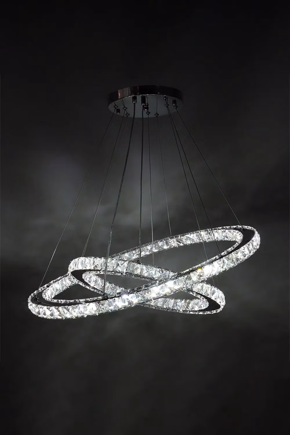 Living and Home Modern 2-Tier Adjustable Crystal LED Pendant Light, Chrome and Transparent, W/D/H: 40 x 40 x 60 cm – 2