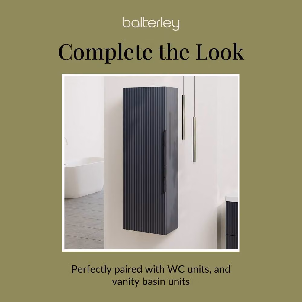 Balterley Fluted Front Wall Hung Single Door Tall Storage Unit in Matt Dark Grey, H 120 cm x W 40 cm x D 40 cm – 5
