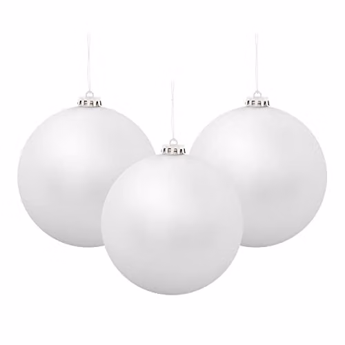 The Christmas Workshop Set of 3 Classic Matt Round Baubles in Silver and White, Diameter: 15 cm – 1