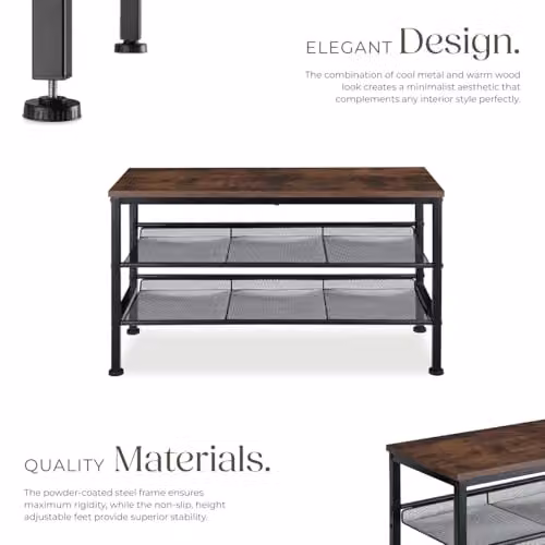 tectake 3-Tier Industrial Shoe Rack with Adjustable Shelves in Black and Brown, W/D/H: 75.5 x 30.5 x 45.5 cm – 3