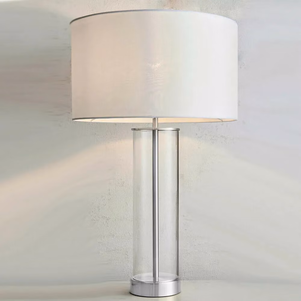 Loops 2 Pack Dimmable Touch Table Lamps in Silver with White Glass Shades – 2