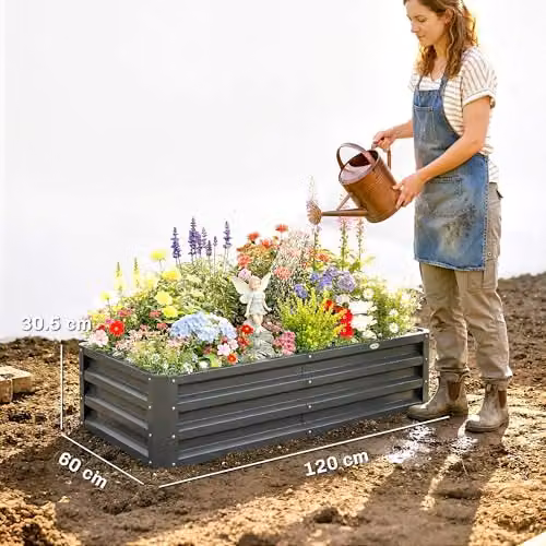 Outsunny 216L Raised Garden Bed in Grey Galvanised Steel, W: 120 cm, D: 60 cm, H: 30.5 cm – 6