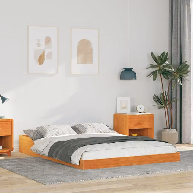 Berkfield Home Waxed Brown Solid Pine Wood Bed Frame W/D/H: 140 x 190 cm