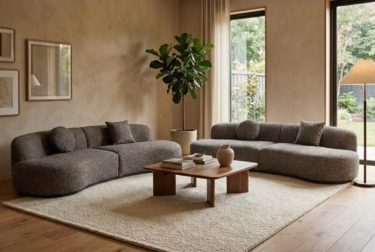 Araco Atelier Coco 4 Seater Upholstered Bouclé Sofa in Beige and Grey