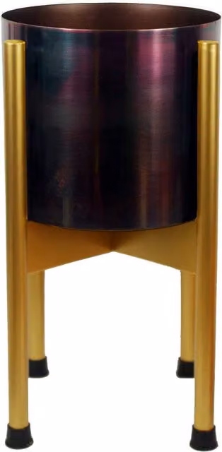 Leaf Round Metal Tabletop Planter with Gold Stand in Multicolour