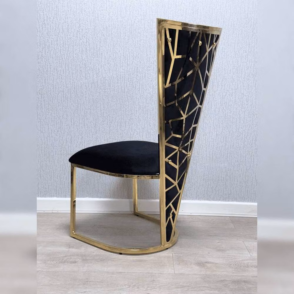 Home Luxe Interior Vienna Set of 2 Modern Dining Chairs in Black and Gold Velvet with Metal Geometric Accents – 2