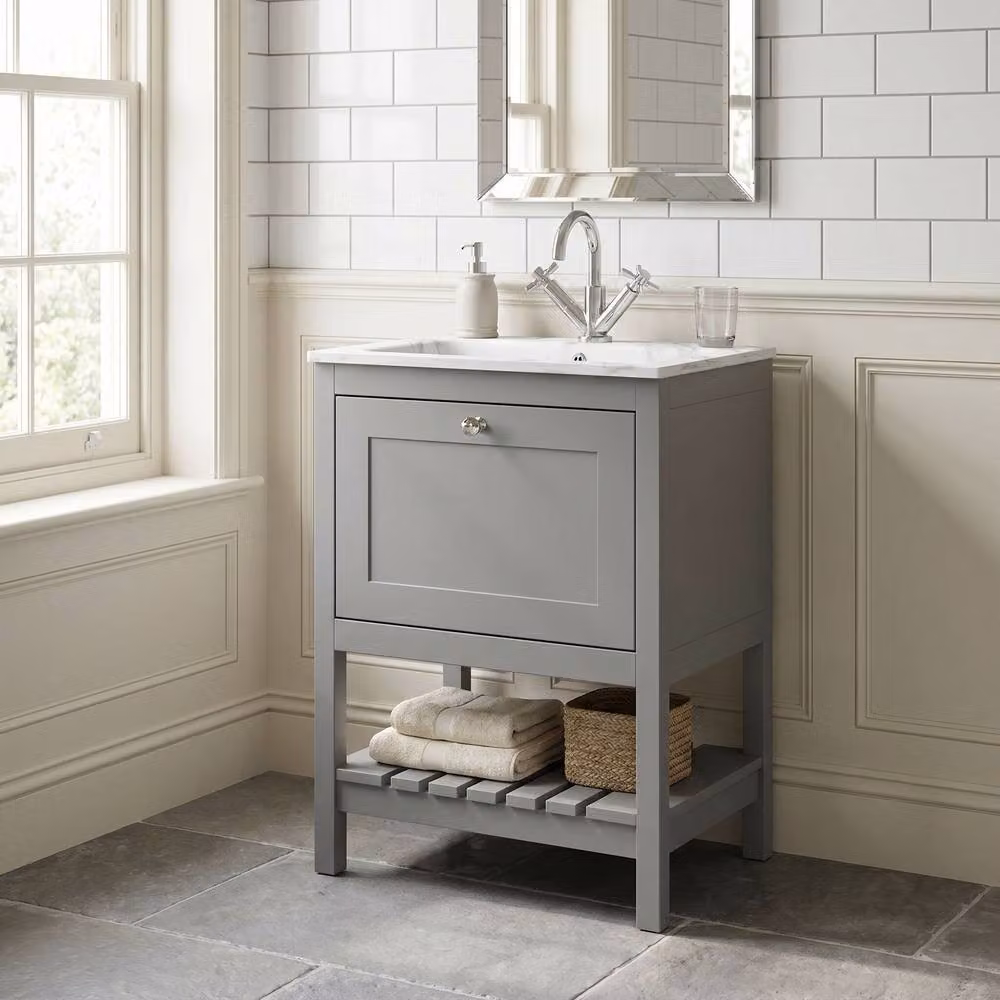 Balterley Modern Floor Standing Bathroom Vanity Unit with Stone Basin and Open Shelf, Cool Grey, W: 60.0 cm, D: 46.0 cm, H: 81.6 cm – 2