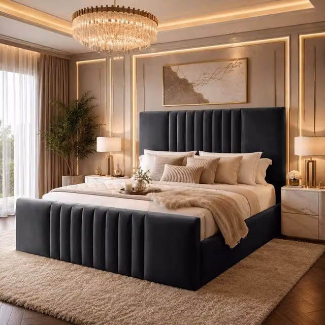 Desire Deco Ashley Upholstered Panel Bed Frame in Anthracite Grey, W/D/H: 120 x 200 cm