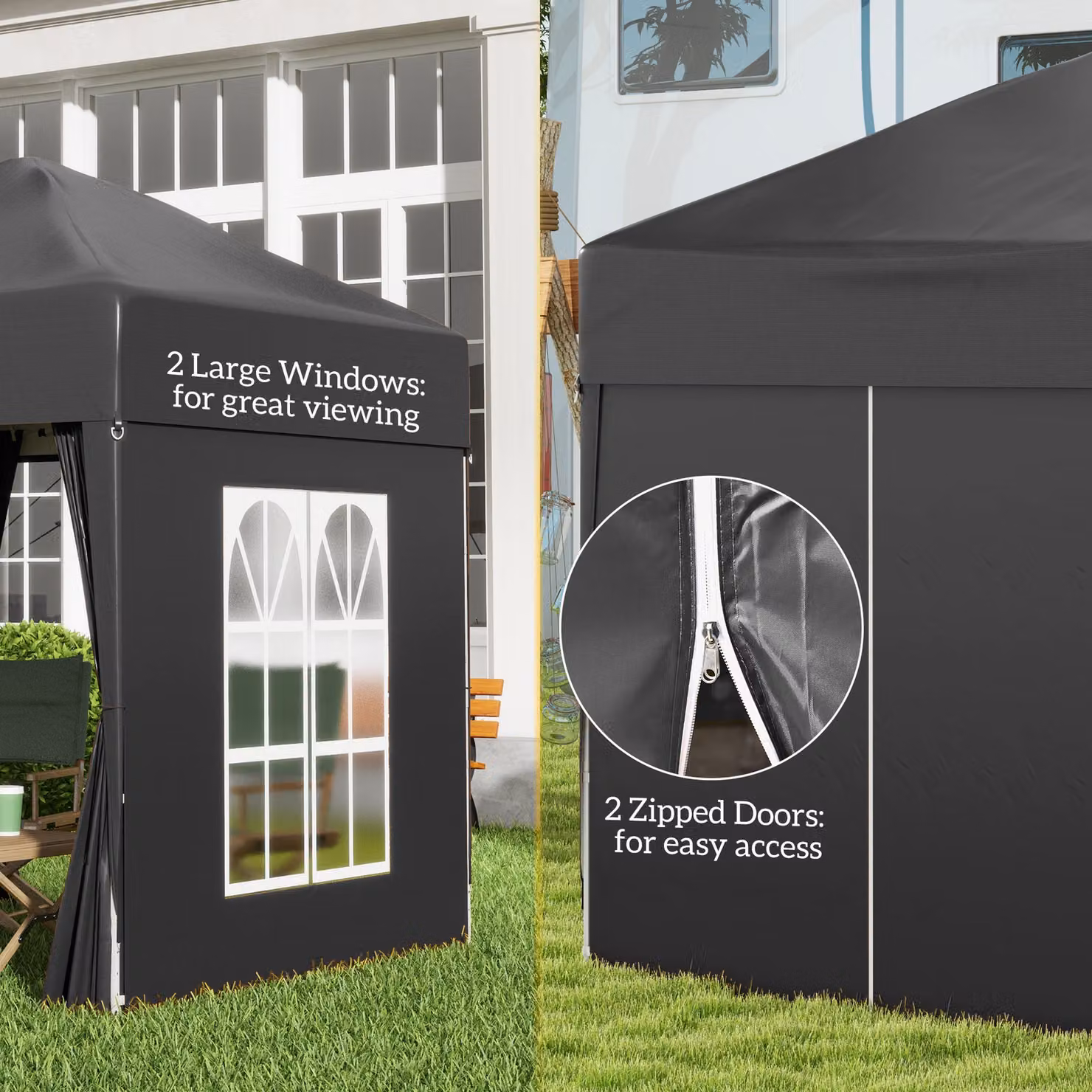 Outsunny Waterproof Pop Up Gazebo with Removable Walls and Carrying Bag, Black, W/D: 200 x 200 cm, H: 240 cm – 7