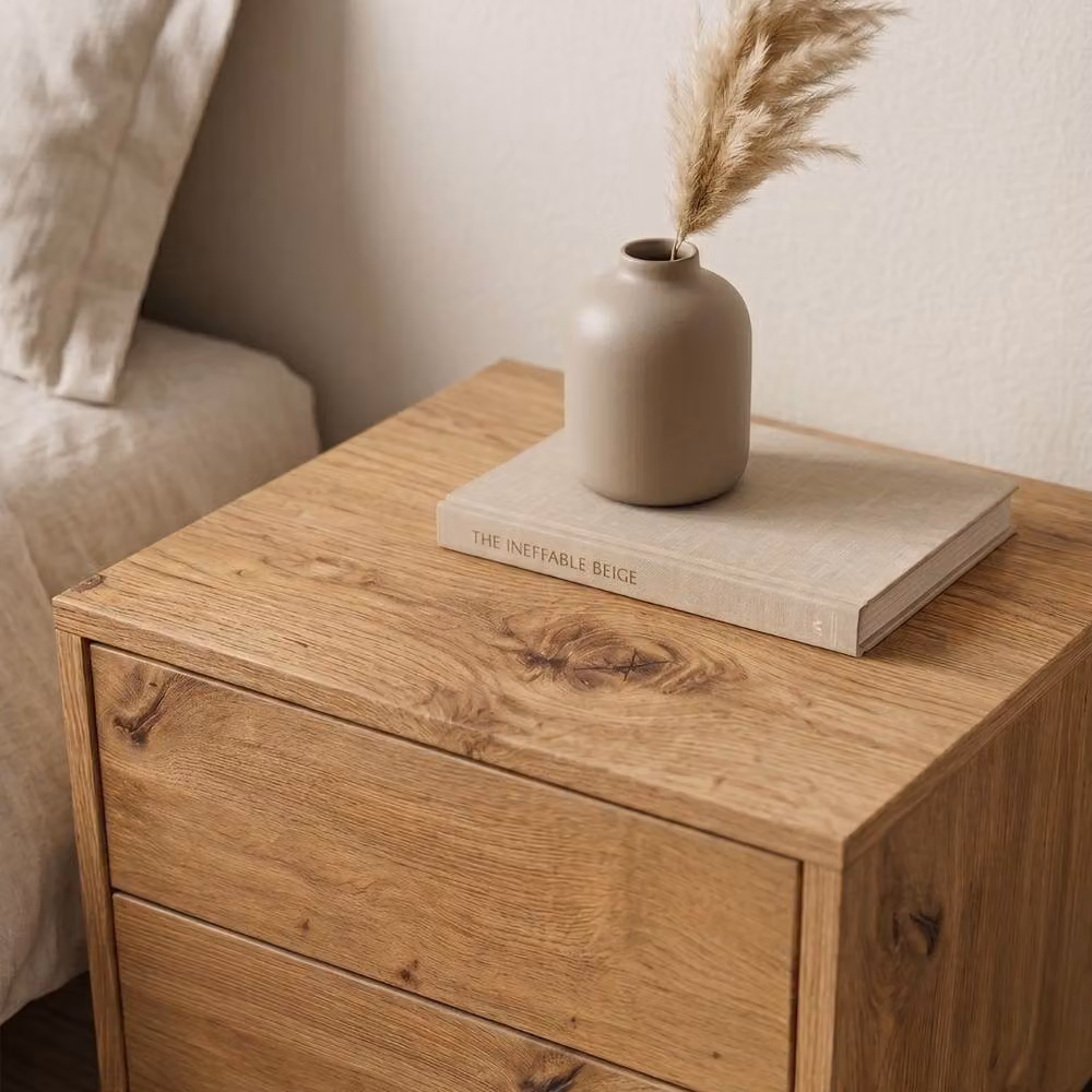 CALICOSY Lenny Bedside Table with 2 Drawers in Light Oak, H 50 cm x W 40 cm x D 45 cm – 3