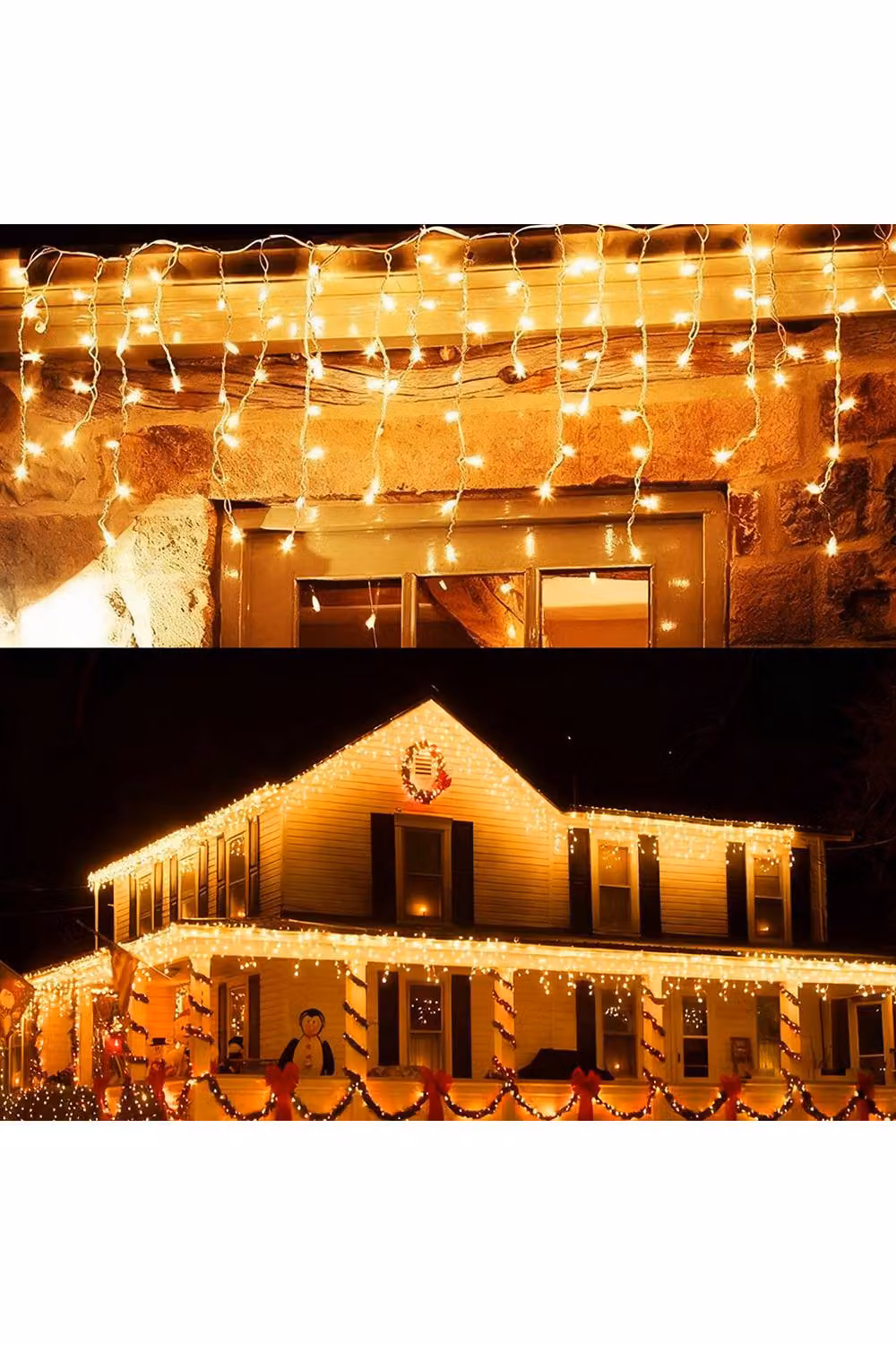 Living and Home Solar-Powered White LED Icicle String Lights with Remote Control and Dusk Sensor – 3