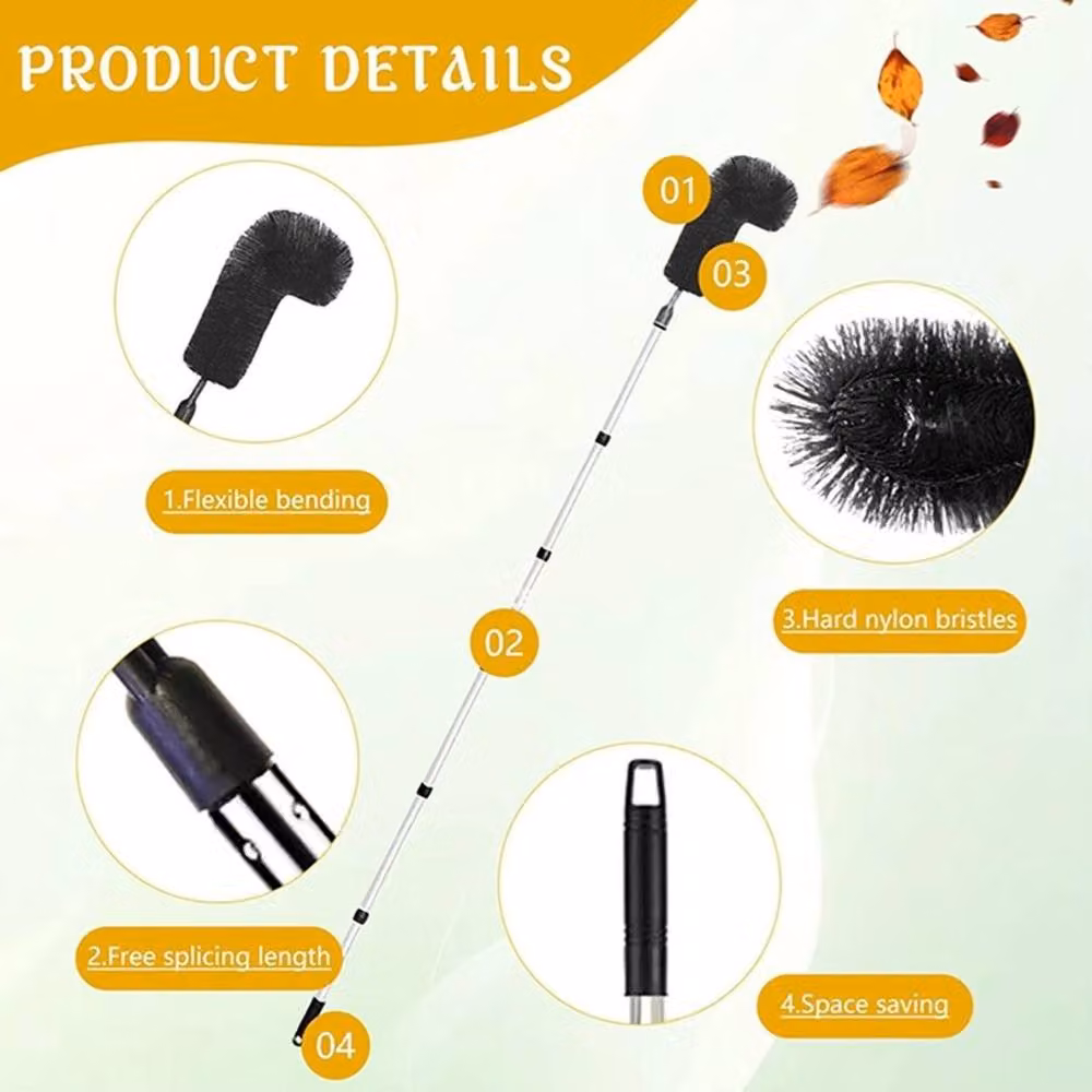 Kelvenix Black Flexible Gutter Cleaning Brush Head with Steel Telescopic Handle – 3
