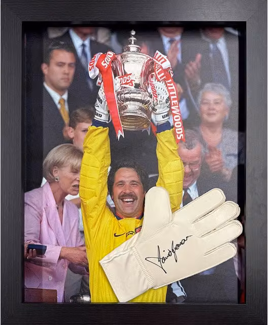 David Seaman Signed and Framed White Adidas Arsenal Glove