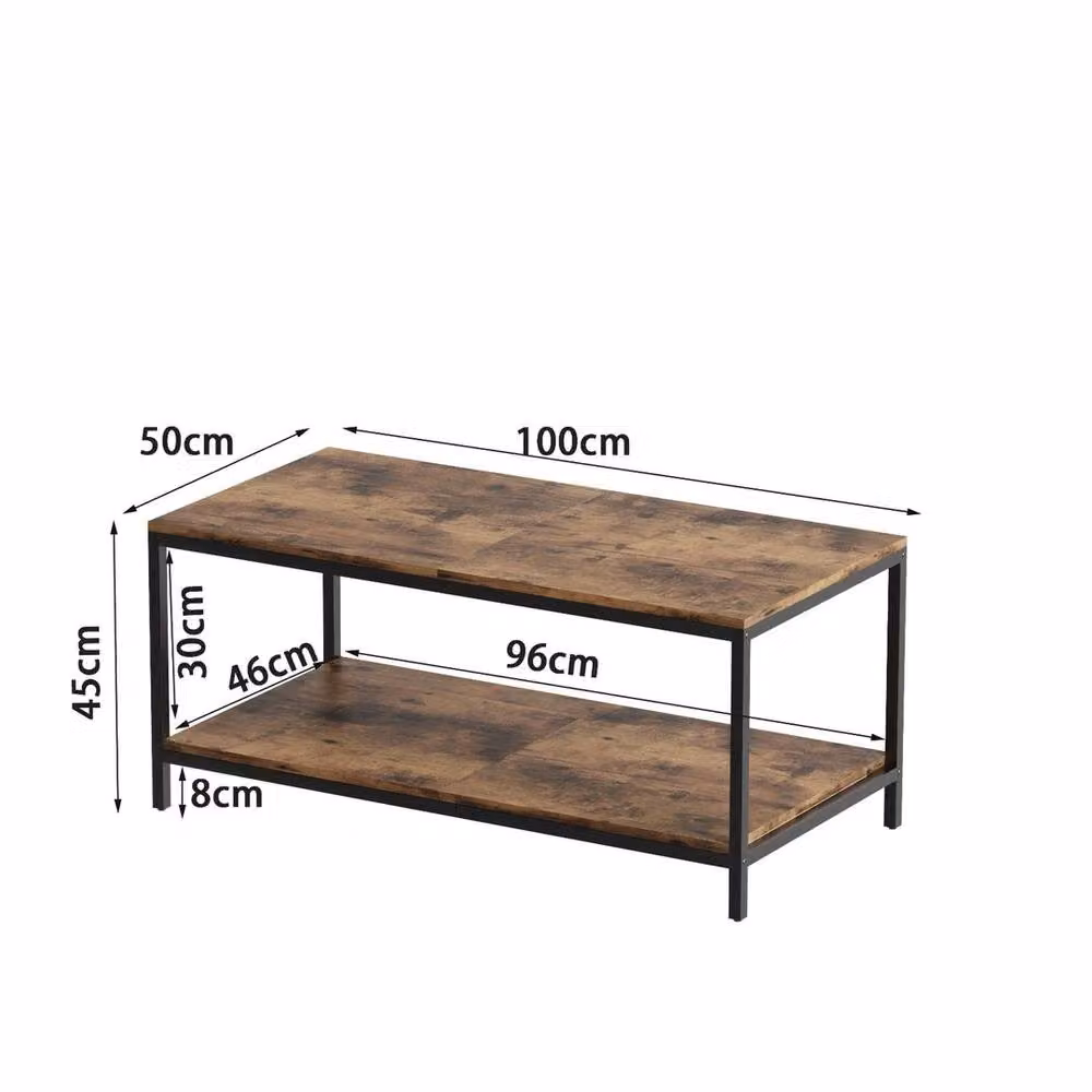 Nordara Rustic Brown Coffee Table with Storage Shelf and Metal Frame – 2