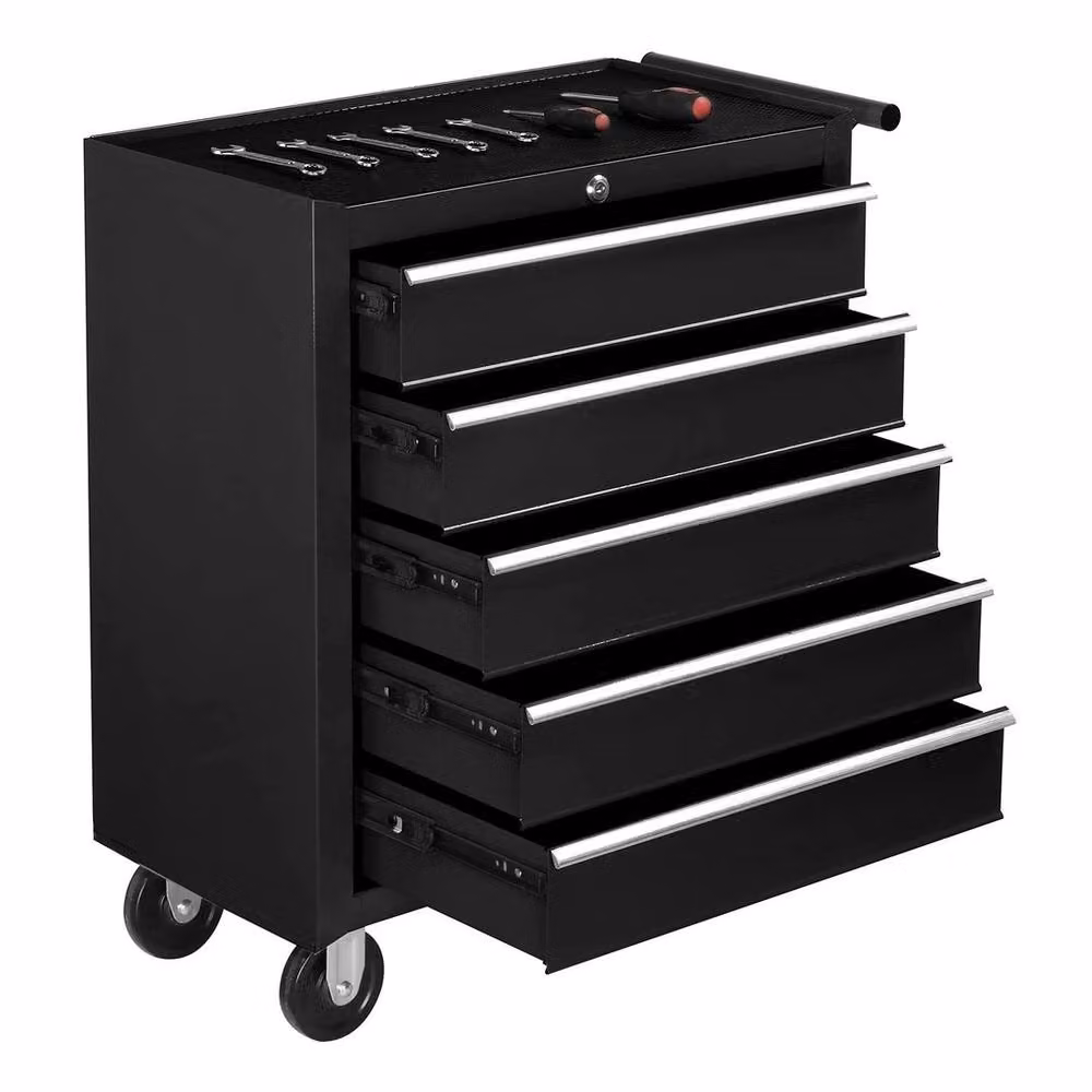 Kelvenix 5-Drawer Steel Tool Storage Cabinet in Black with Lockable and Rollable Design – 3
