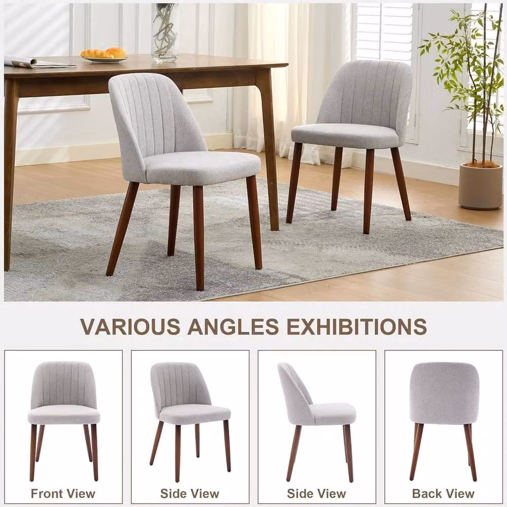 VOGREX Grey Linen Fabric Upholstered Dining Chairs for Dining or Living Rooms – 3