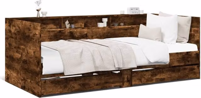 Berkfield Home Daybed with Drawers in Smoked Oak and Brown, W/D/H: 100 x 200 cm – 1