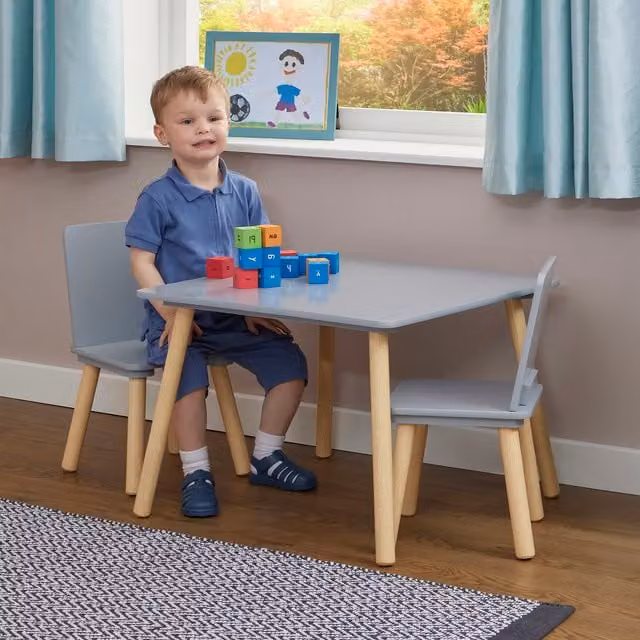 Liberty House Toys Modern Grey and Pinewood Childrens Rectangular Table and Chair Set