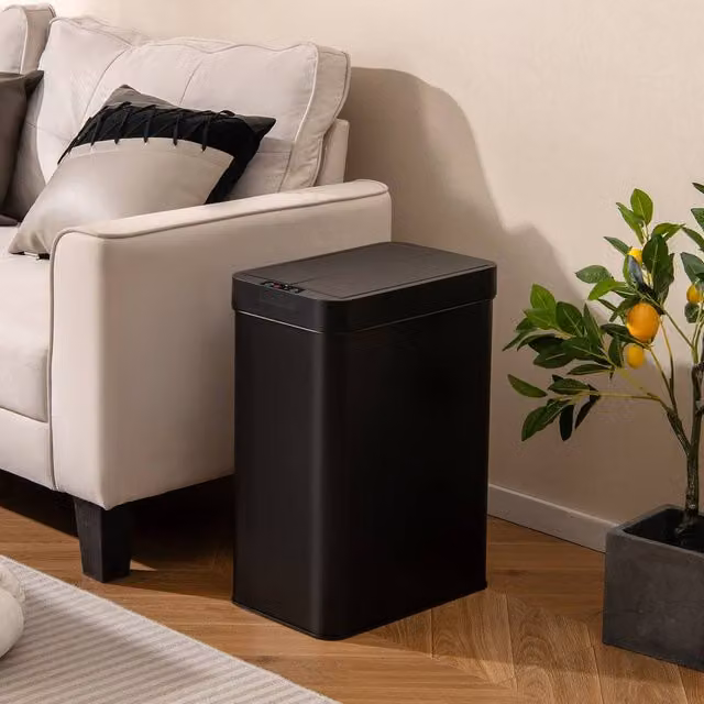 Costway 50L Automatic Sensor Slim Kitchen Trash Can in Black with Soft Close Stainless Steel Lid