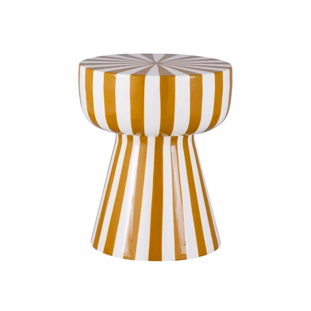 sweeek Modern Round Side Table in Yellow Enamelled Striped Metal – 2