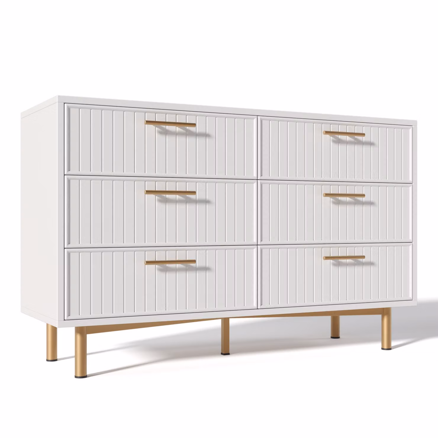 Aosom UK Modern White Sideboard Storage Cabinet with 6-Drawer Chest and Gold Decorative Handles, W/D/H: 120 x 40 x 75.5 cm – 2