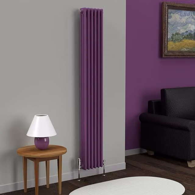 Lux Heat Vertical Coloured Column Radiator in Pretty Plum Purple, H: 180 cm, W: 29 cm