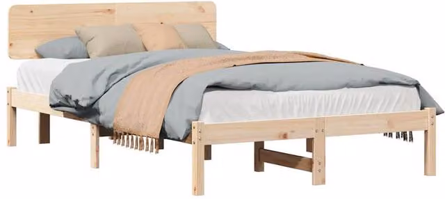 Berkfield Home Traditional Bed Frame with Headboard in Beige Solid Pine Wood W/D/H: 190 x 125.5 x 74 cm