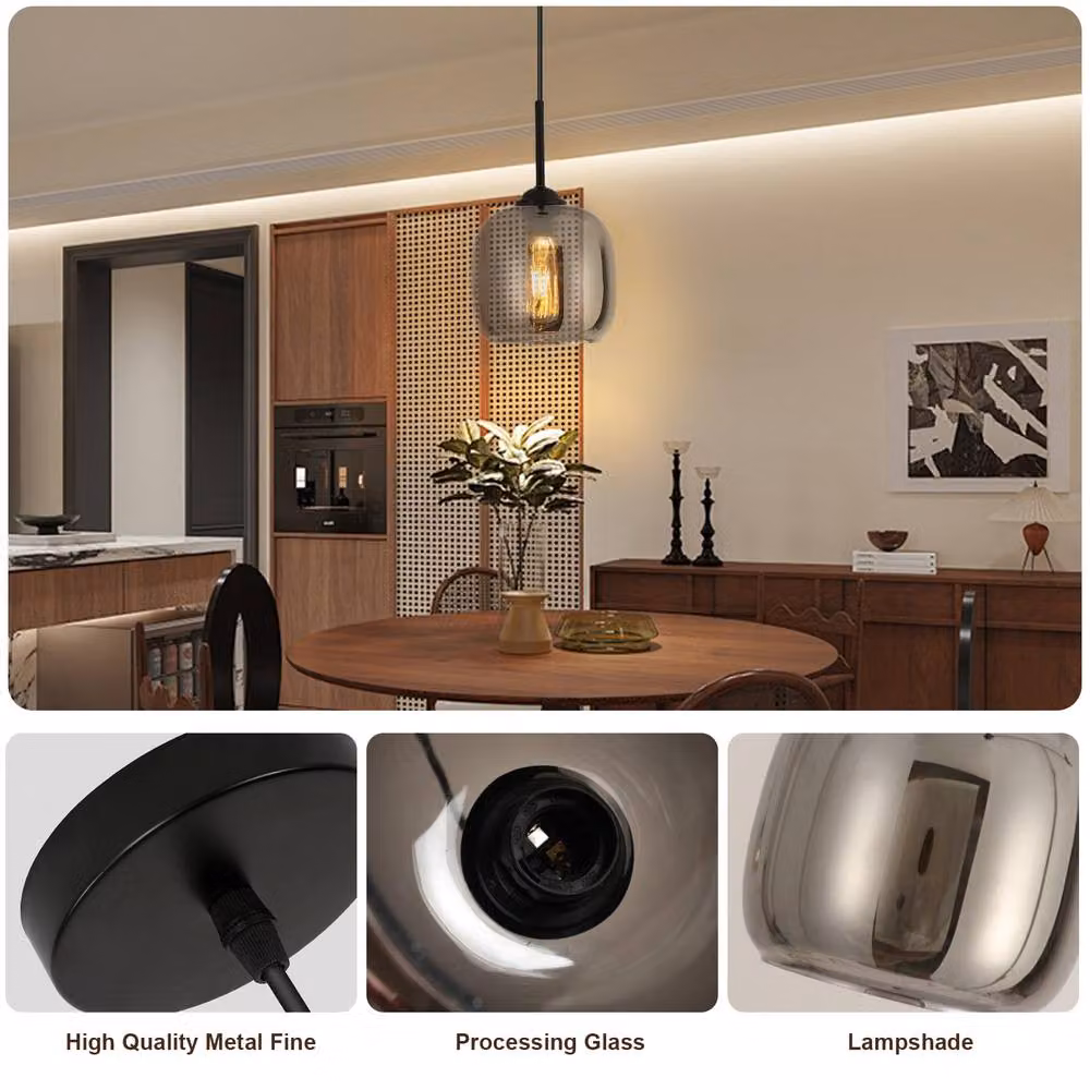 Goeco Modern Adjustable Grey Glass Pendant Light – 5