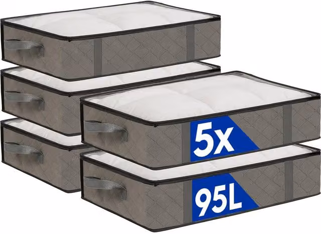 Harbour Housewares Under Bed Storage Bags with Lid, 95 Litre, Grey, Pack of 5 – 2