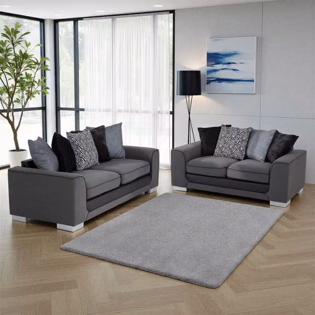 Seconique Harry Suite 3 Seater and 2 Seater Fabric Sofa Set in Light Grey