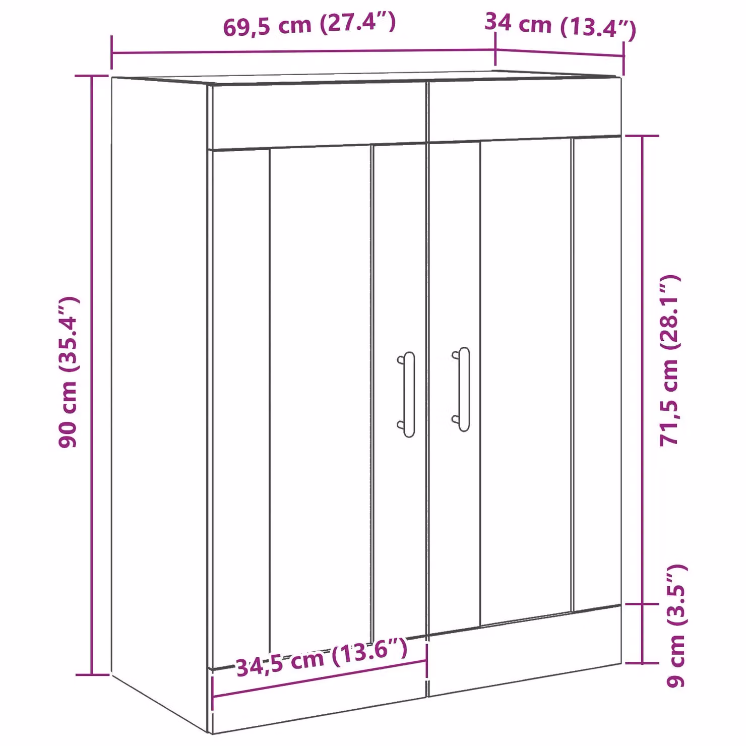 Berkfield Home Black Oak Highboard with Hinged Doors and Internal Shelves, W: 69.5 cm, D: 34 cm, H: 90 cm – 6