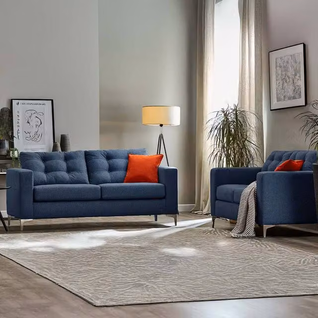 Furnishings For Less UK Smart Hackney Fabric Sofa Suite, 3 Seater and 2 Seater Set in Sapphire Blue or Pewter Grey