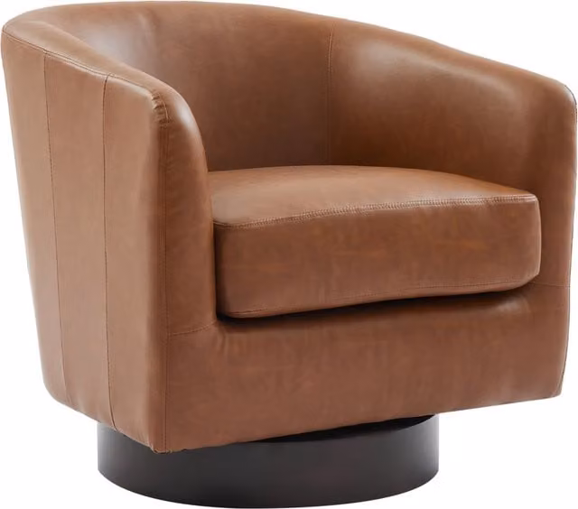 Livingandhome Brown Synthetic Leather Retro Tub Swivel Armchair with Armrests