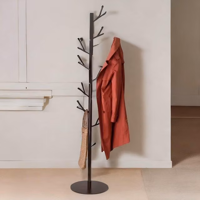FURNOS Metal Coat Stand with 16 Hooks in Matt Black