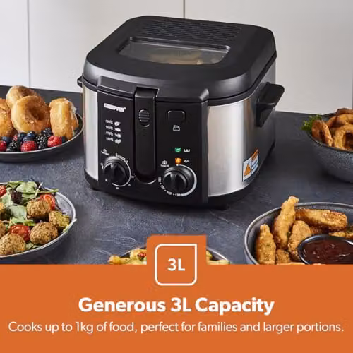 GEEPAS Silver Stainless Steel Deep Fat Fryer with 3L Capacity – 3
