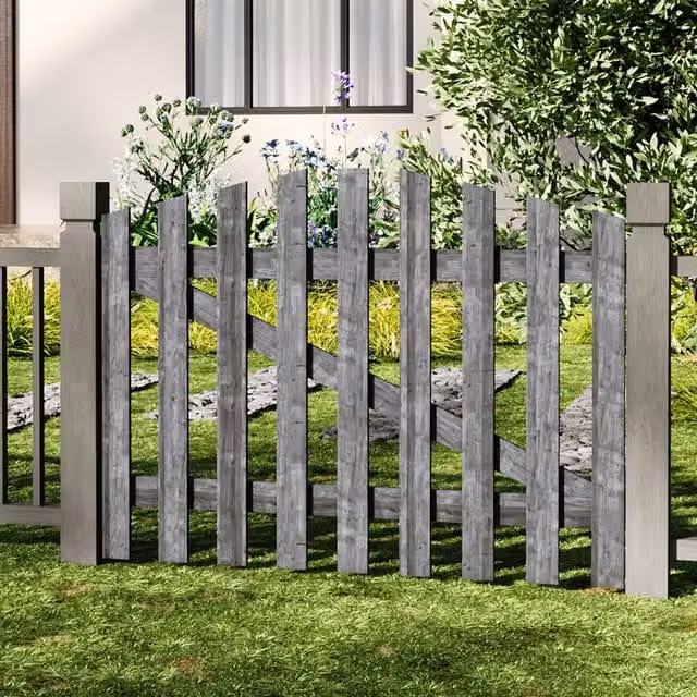 Livingandhome Solid Wood Garden Gate with Z-Shaped Structure in Grey, Width: 120 cm, Height: 90 cm