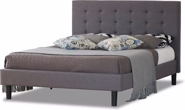 Modernique Grey Fabric Single 3ft Bed with Solid Wood Sprung Slatted Base, W/D/H: 90 x 190 cm