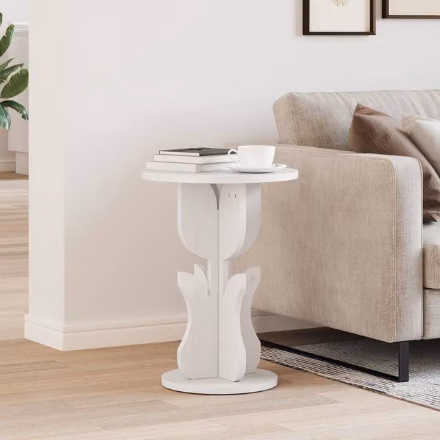 Berkfield Home White Solid Pine Wood Round Side Table W: 39.5 cm, D: 39.5 cm, H: 53.5 cm – 1