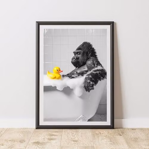 60 Second Makeover Funny Gorilla and Rubber Duck Black and White Paper Poster, A3