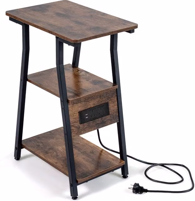 COSTWAY Industrial Brown Sofa Couch Table with Storage and Metal Frame