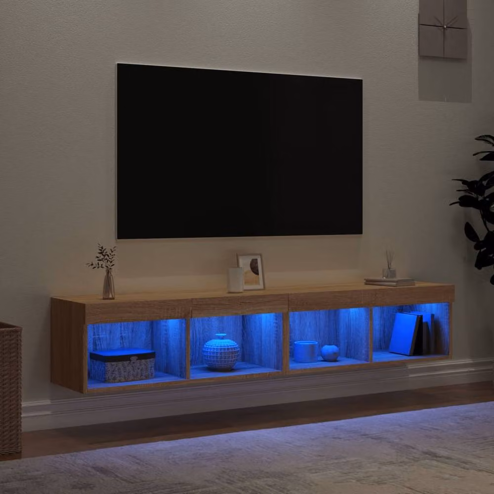 Berkfield Home Set of 2 Modern TV Cabinets with LED Lights in Sonoma Oak Light Brown, W/D/H: 80 x 30 x 30 cm – 3