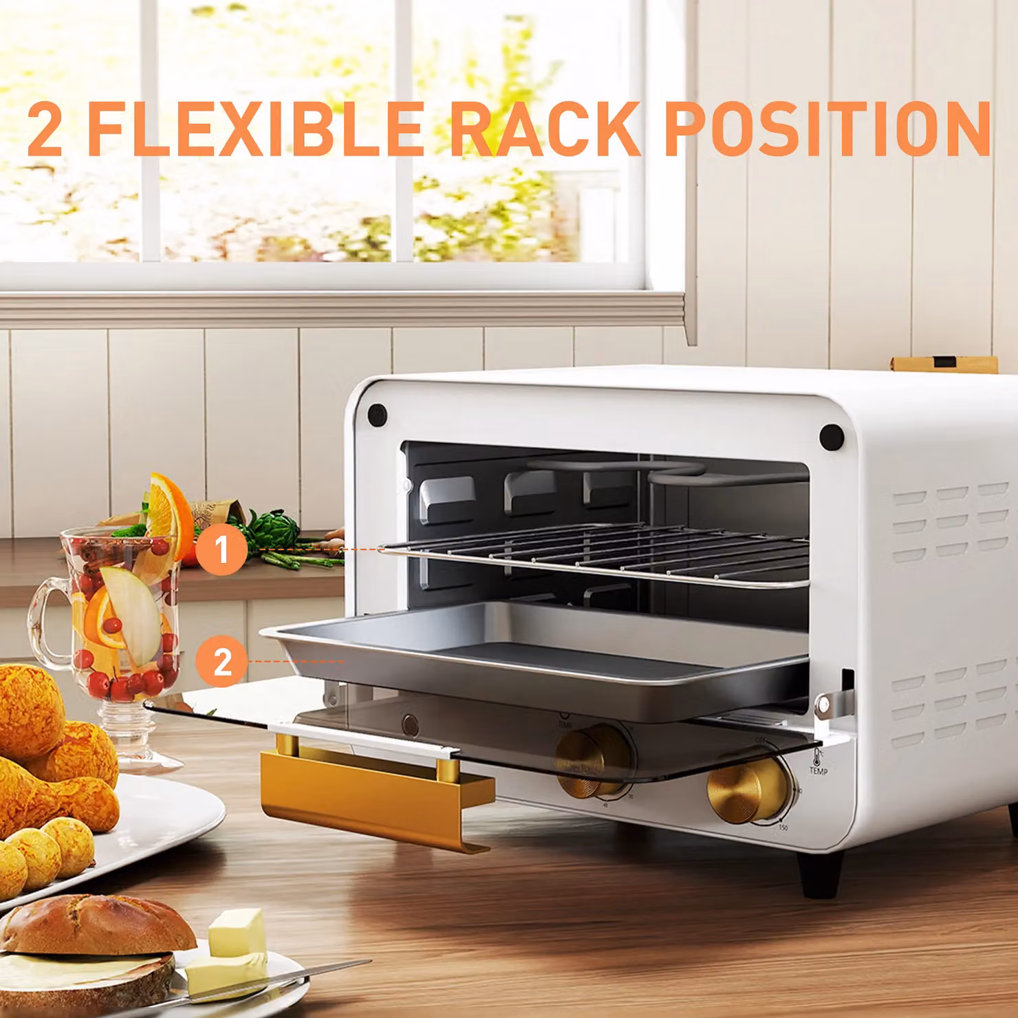 HOMCOM 12L Mini Countertop Toaster Oven with Grill and Glass Door, White – 4