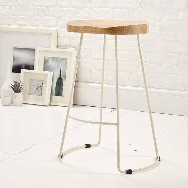 Elm Home And Garden Modern Mango Wood and Metal Breakfast Bar Stool in White