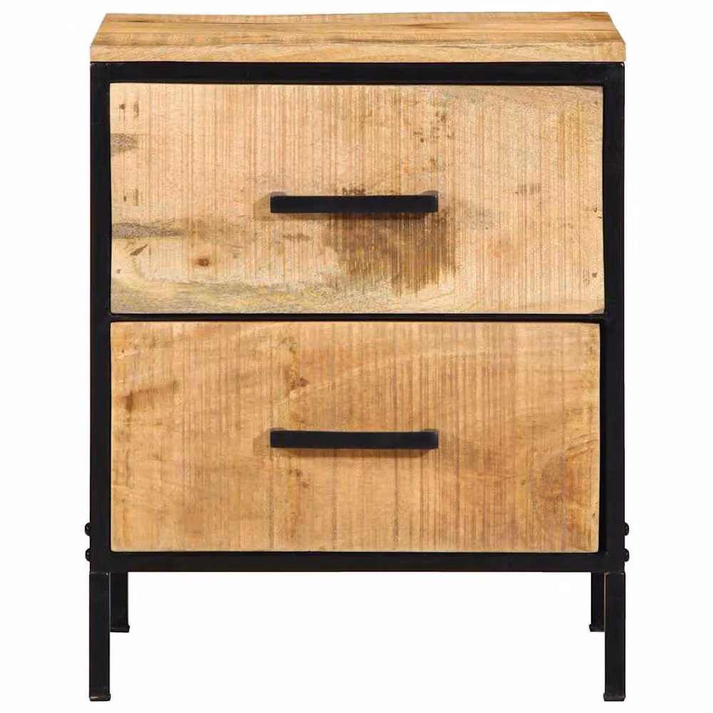 Berkfield Home Modern Bedside Cabinets, Set of 2, Solid Rough Mango Wood in Black, W: 40 cm, D: 35 cm, H: 50 cm – 3