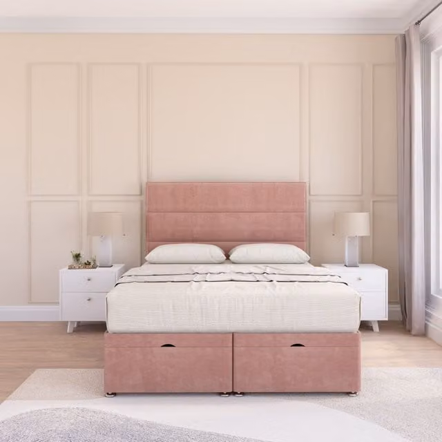 Sloomy Texas Single Ottoman Bed with 26 Inch Strut Headboard and Hybrid Memory Mattress in Pink, W/D/H: 90 x 200 cm