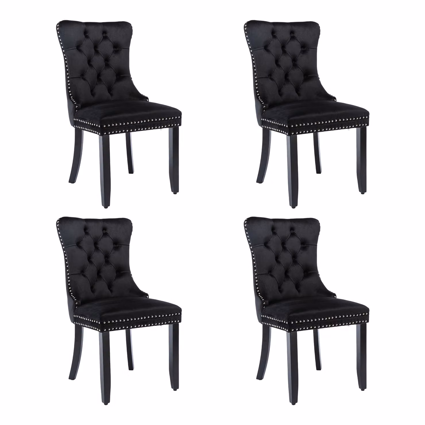 Aosom.UK Set of 4 Black Velvet Upholstered Dining Chairs with Button Tufted Backrest and Solid Rubberwood Legs, W/D/H: 64 x 50 x 96 cm – 2