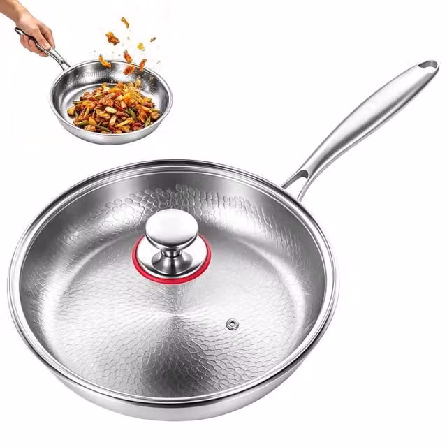 EONLION Stainless Steel Non-Stick Frying Pan, Silver, 28 cm – 1