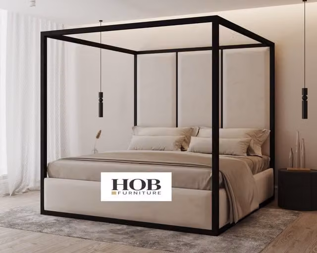 HOB Furniture Royal Washington Poster Bed in Cream Luxury French Velvet, King Size