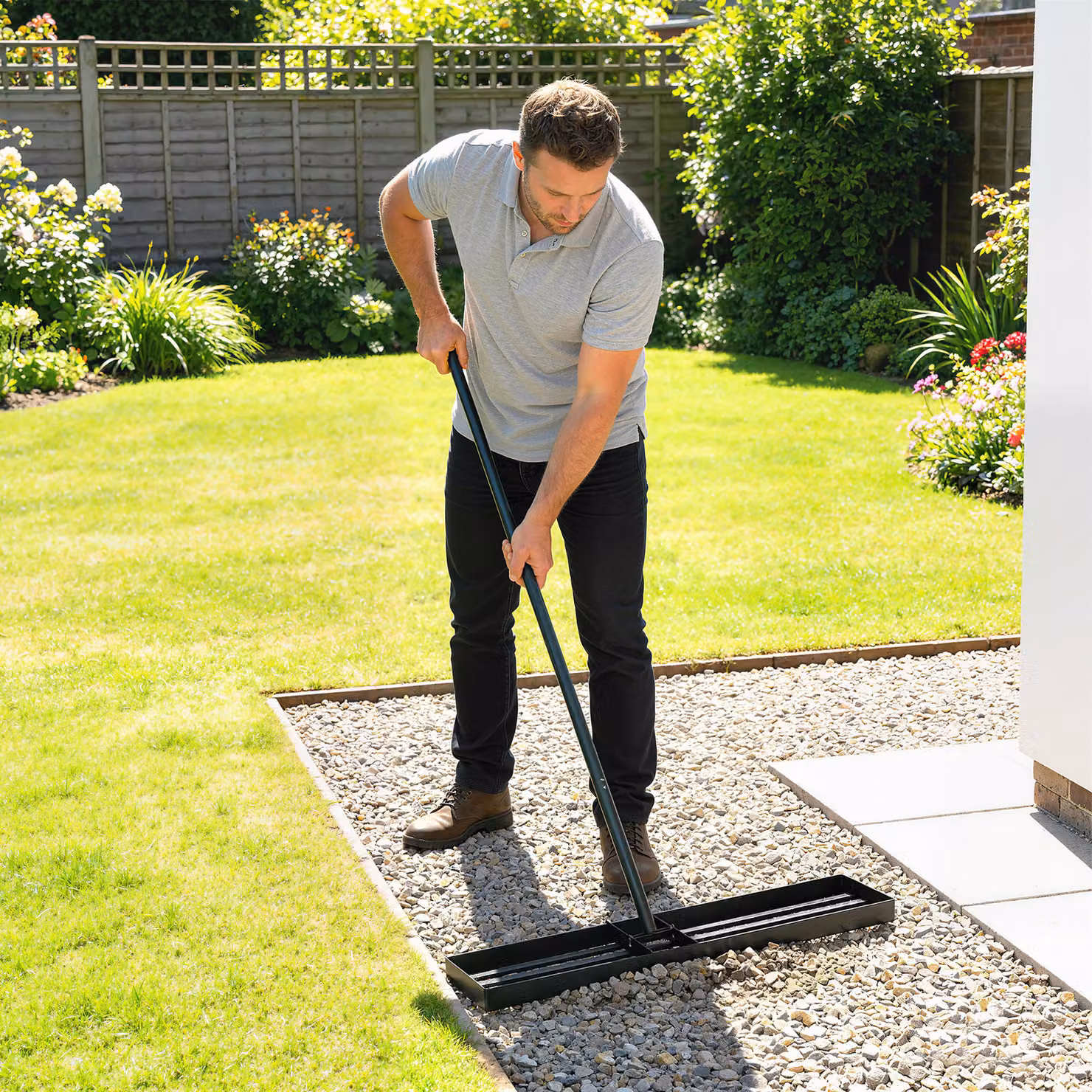 Outsunny Lawn Levelling Rake with 169 cm Handle, Metal Lawn Leveller Lute for Grass, Soil, Sand and Yards, W: 76 cm, D: 26 cm – 9