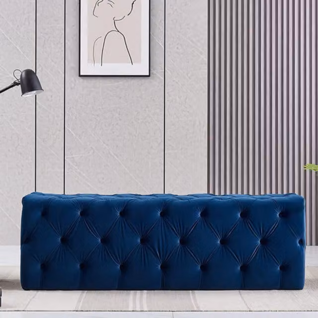 Life Interiors Melia Large Single Velvet Ottoman Bench in Blue